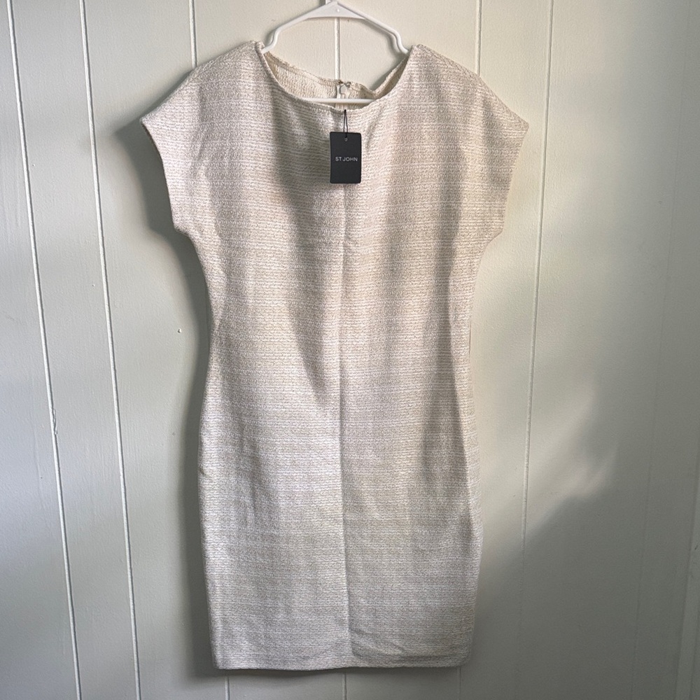 NWT St. John Collection Cream Cap Sleeve Mini Dress Sz 6